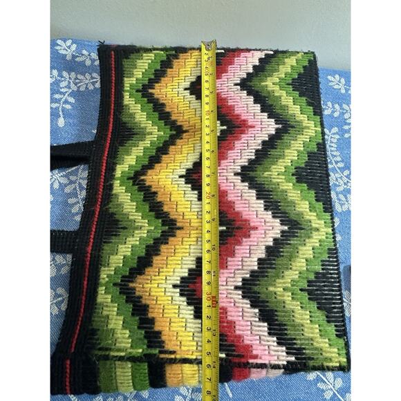 Plastic Canvas Zig Zag Bag Purse Retro Groovy 60s/70s Patchwork Granny Chic - Picture 10 of 12